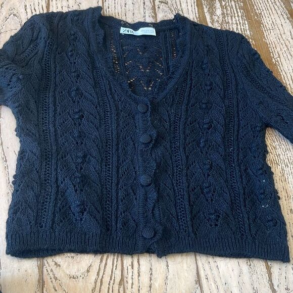 ZARA Black Knit Cardigan Top Jacket size S - Picture 11 of 14